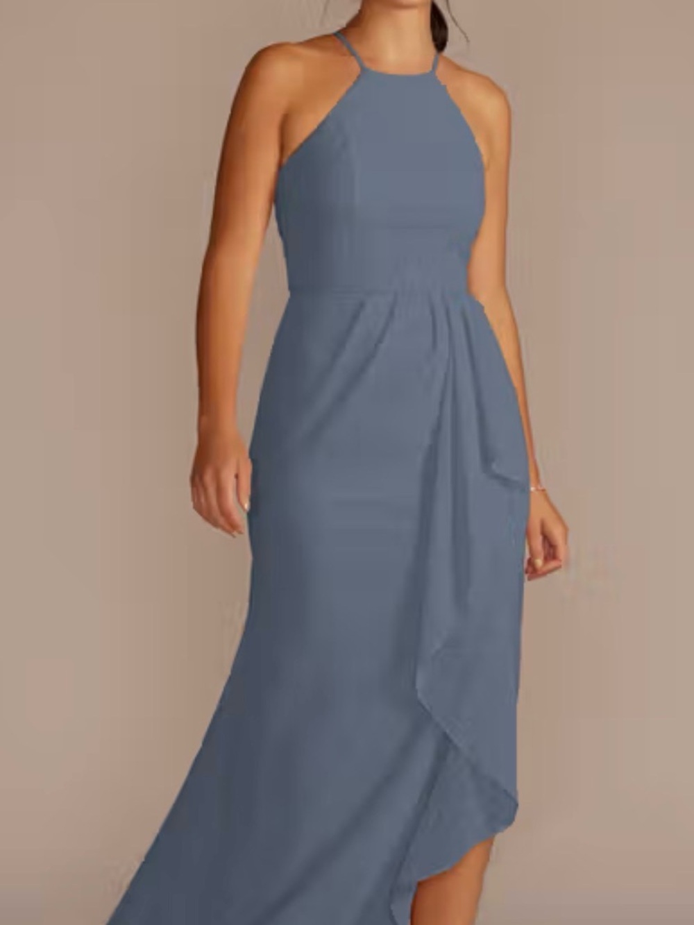 David’s Bridal High-Neck Chiffon Dress with Cascade